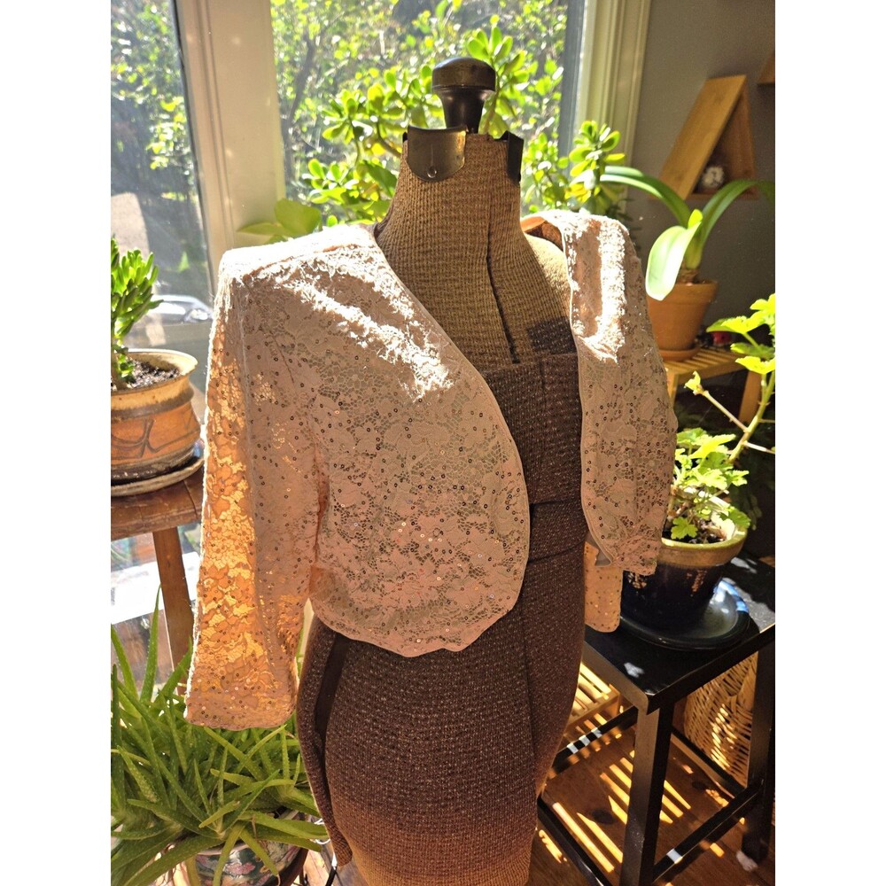 Grace Karin Women’s Plus 2X Beige Lace Sequin Cropped Bolero Shrug Jacket